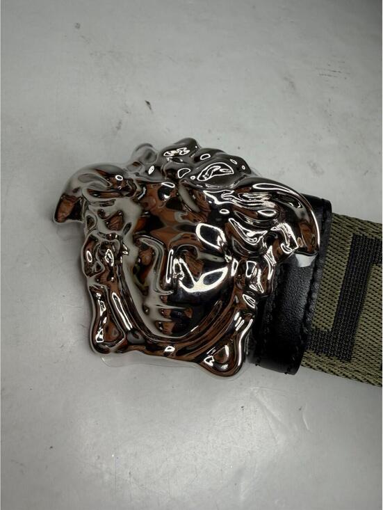 Versace Greca Canvas Medusa Belt Khaki Black Palladium 70/28 New Tags main image 6